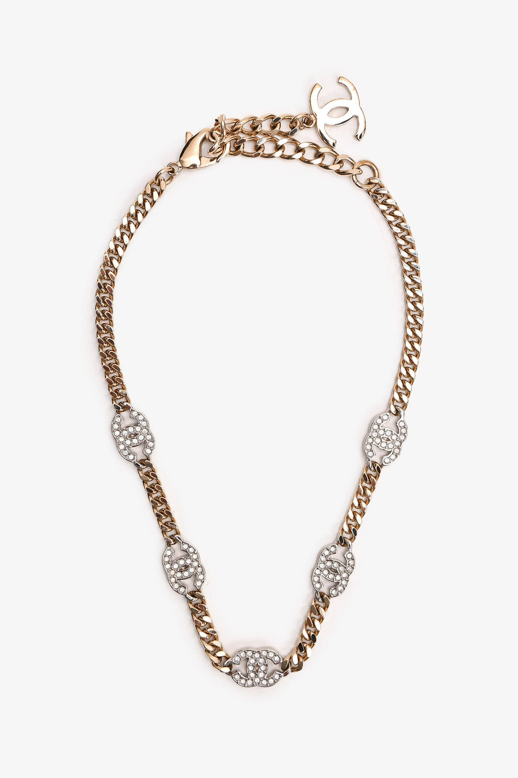 Pre-Loved Chanel™ 2024 Gold Tone Crystal Set CC Chain Link Choker