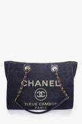 Pre-Loved Chanel™ 2018-19 Navy Glitter Canvas Deauville Tote Bag