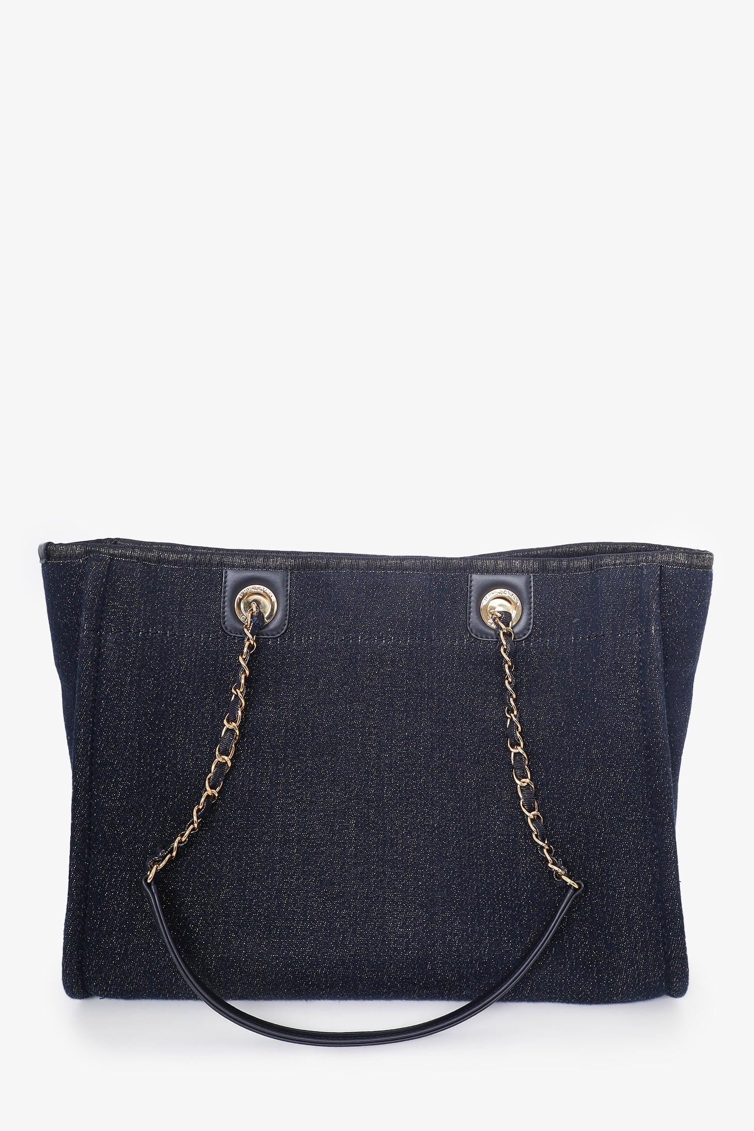 Pre-Loved Chanel™ 2018-19 Navy Glitter Canvas Deauville Tote Bag