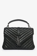 Saint Laurent 2016 Black Chevron Leather Medium College Bag with Chain