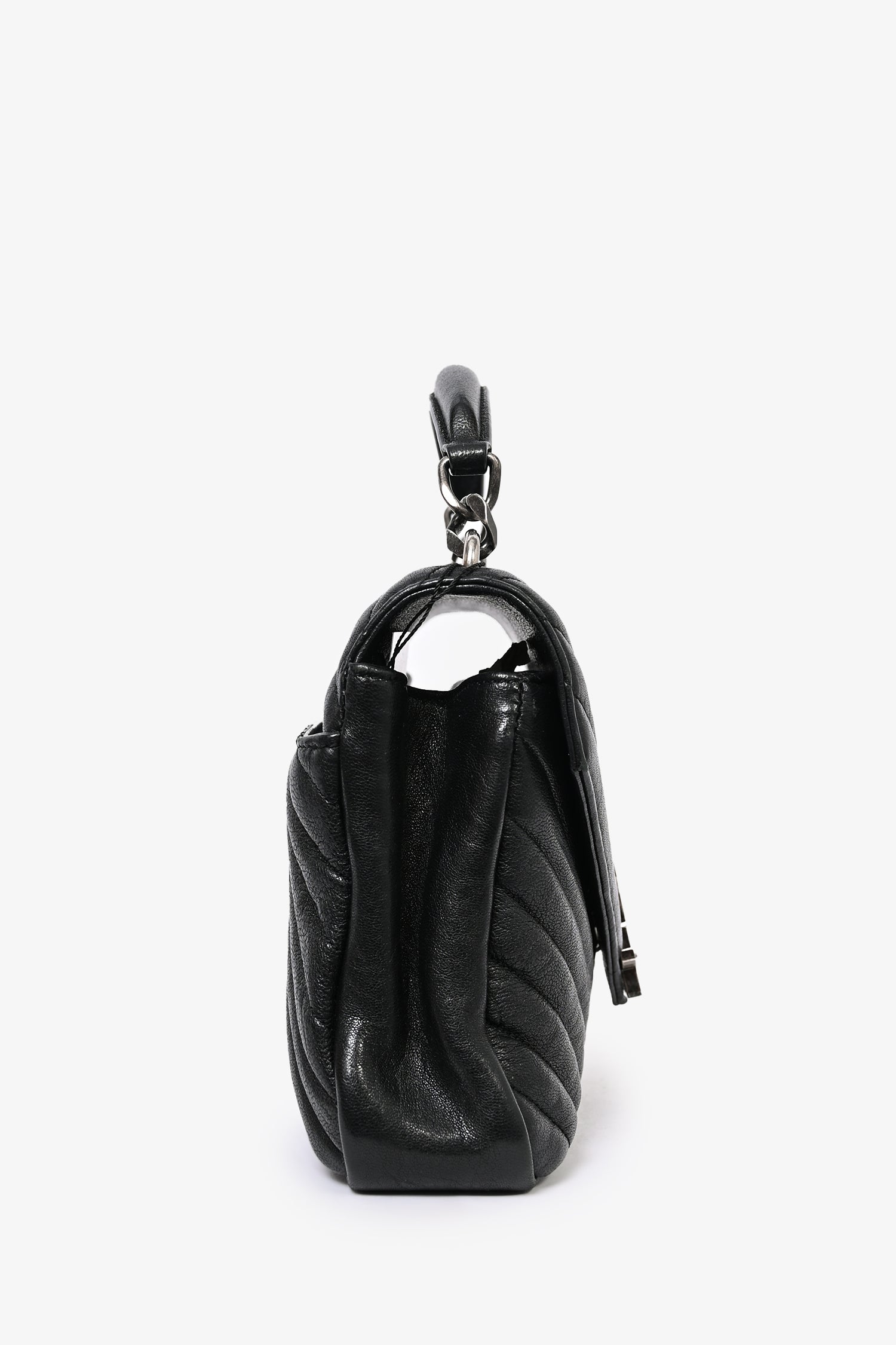 Saint Laurent 2016 Black Chevron Leather Medium College Bag with Chain