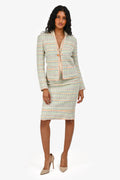 Pre-Loved Chanel™ 05P Pink/Green Tweed Jacket with Midi Skirt Set Size 36