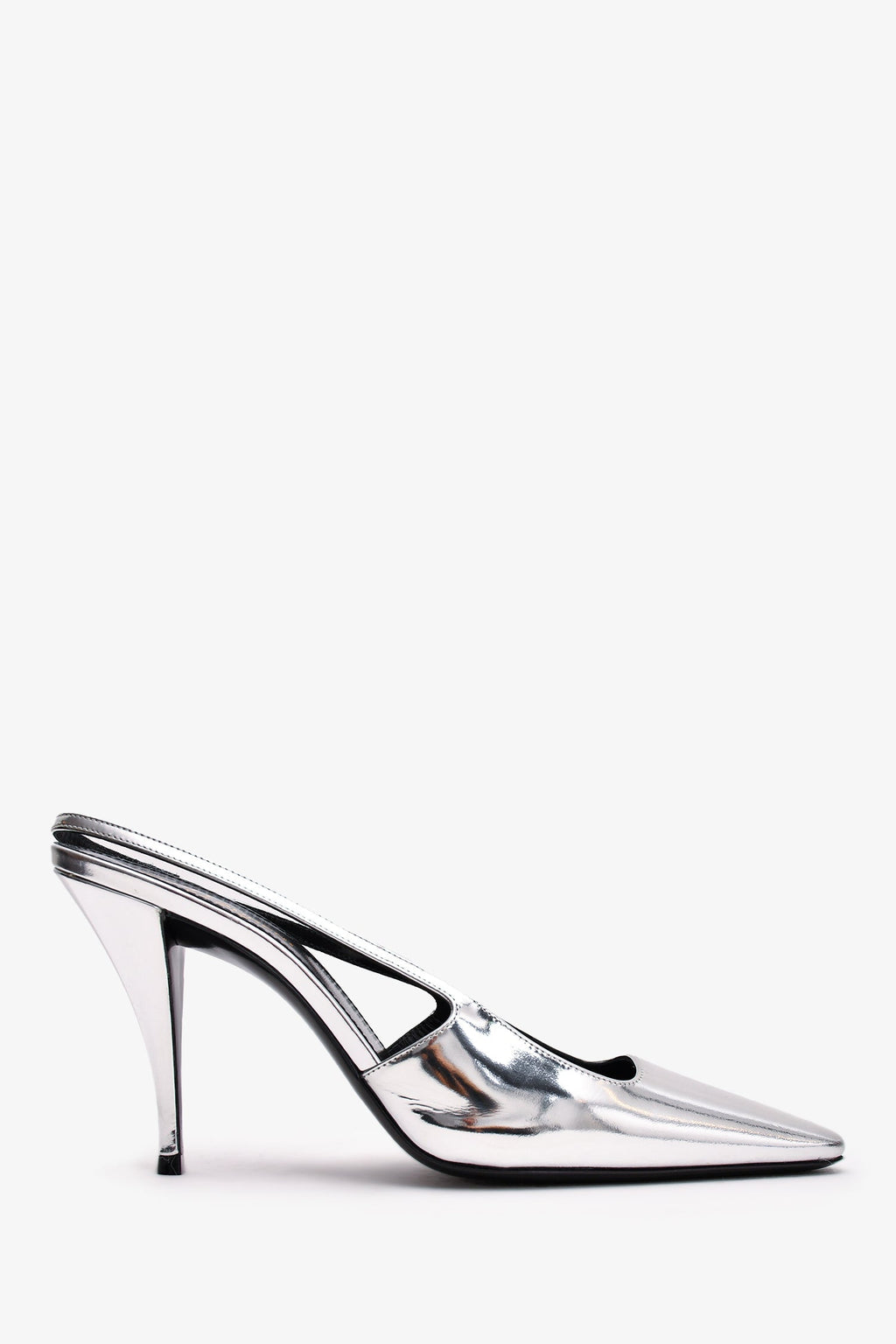 Saint Laurent Silver Metallic Leather Slingback Heels Size 39.5
