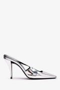 Saint Laurent Silver Metallic Leather Slingback Heels Size 39.5