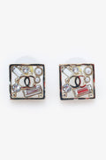 Pre-Loved Chanel™ Gold Tone Crystal/Pearl Square 'CC' Earrings