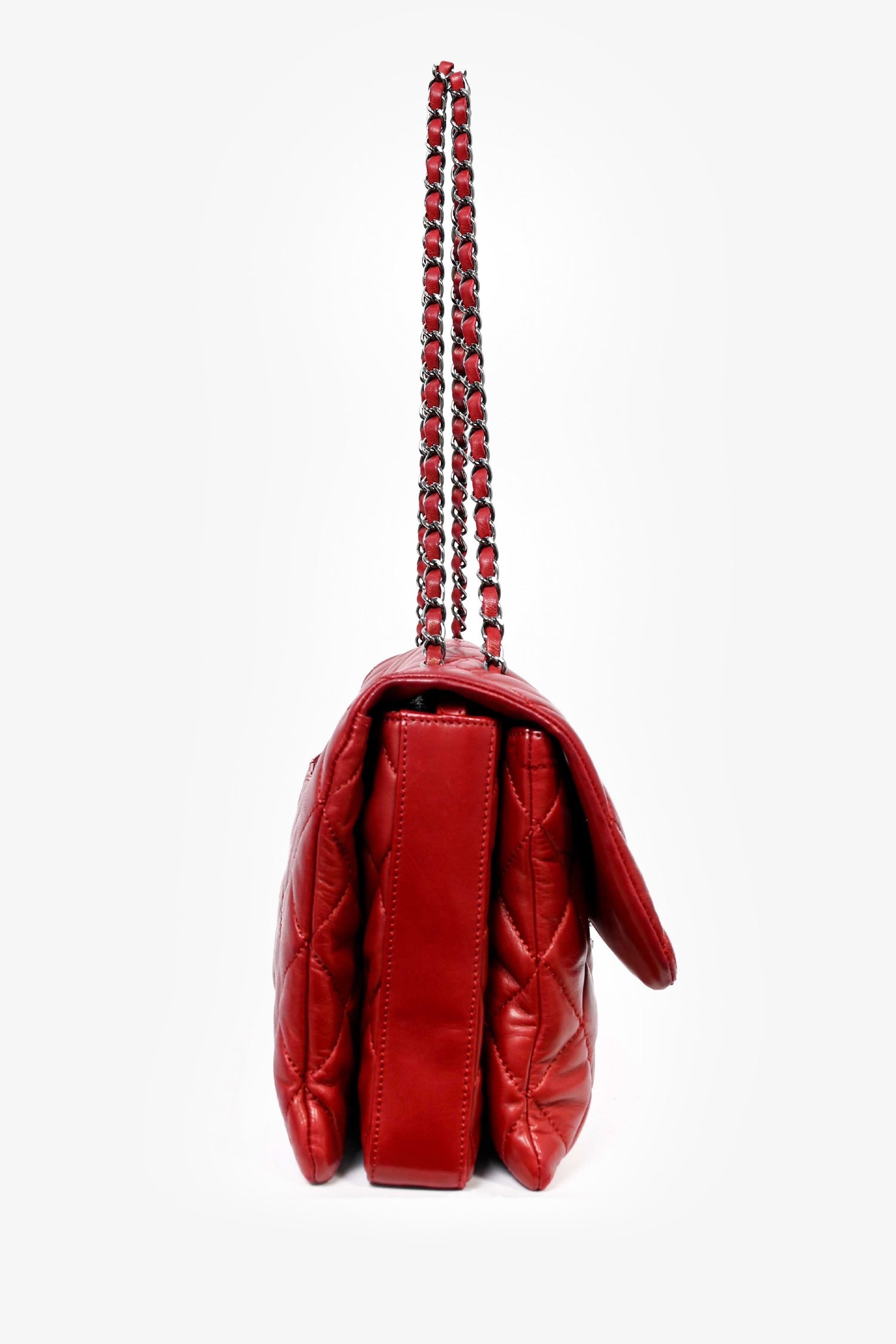 Pre-Loved™ Chanel 2011/12 Red Lambskin Leather Maxi 3 Accordion CC Flap Bag