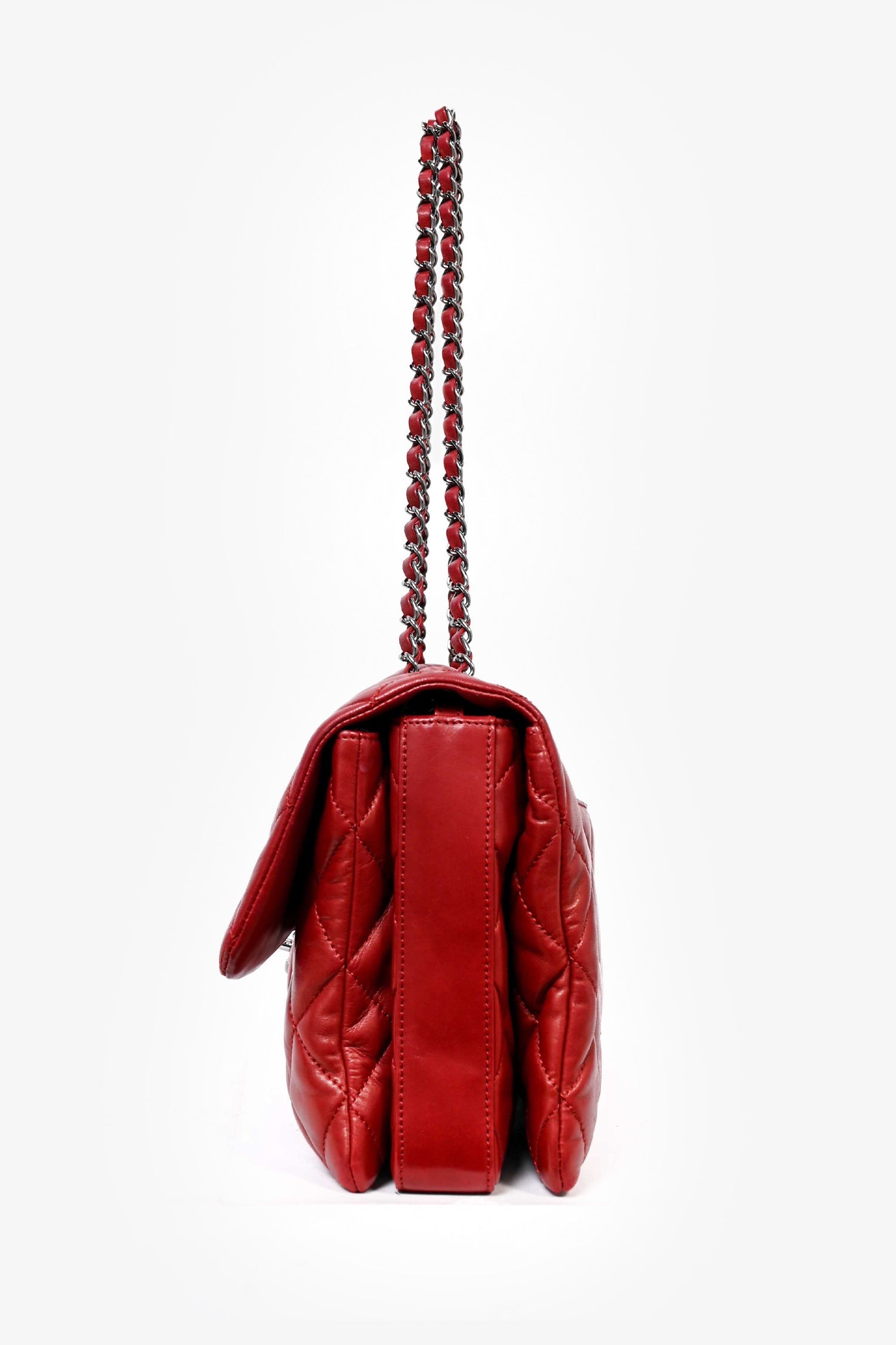 Pre-Loved™ Chanel 2011/12 Red Lambskin Leather Maxi 3 Accordion CC Flap Bag
