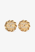 Pre-Loved Chanel™ 1984 Gold Tone CC Round Crystal Embellished Clip-On Earrings