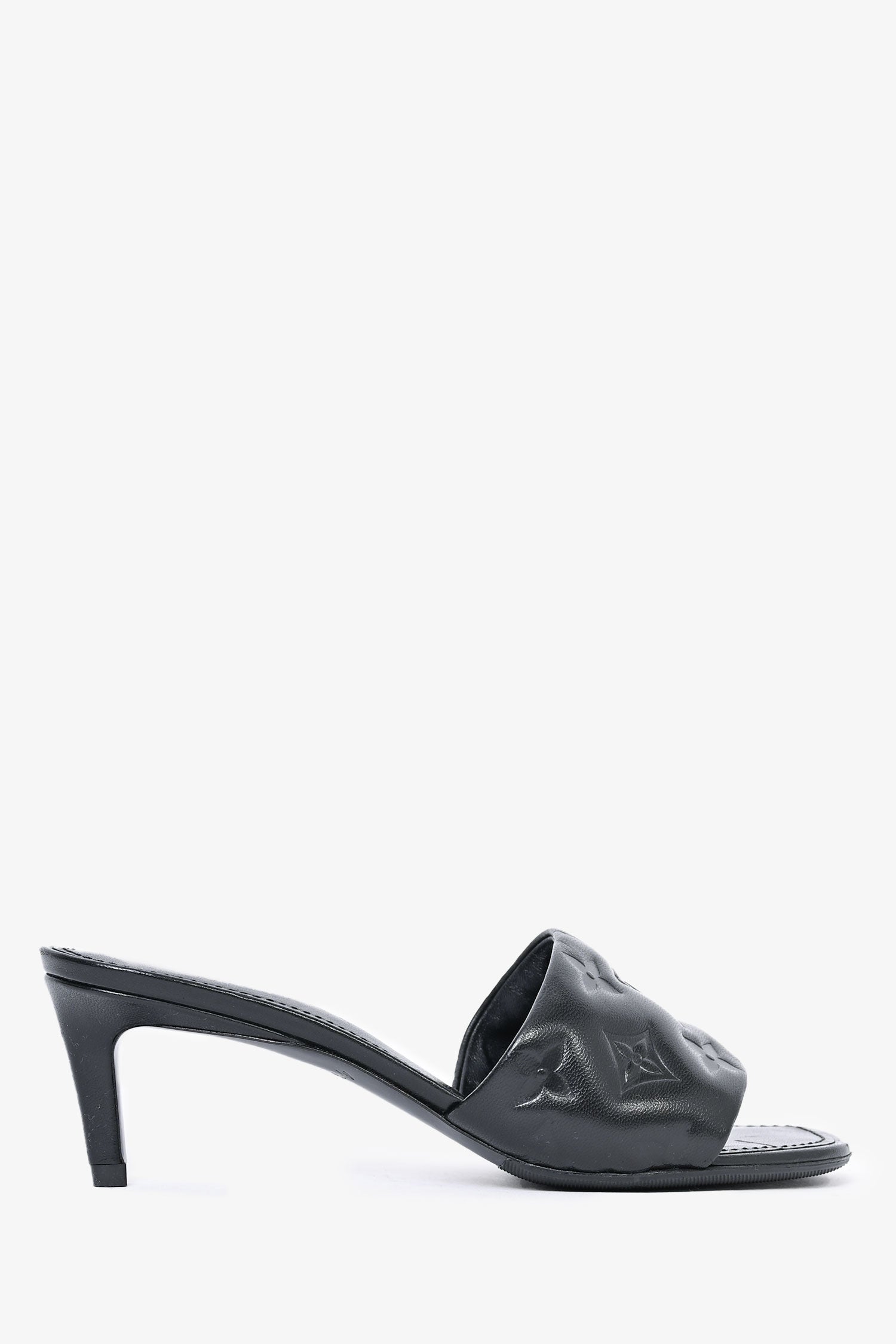Louis Vuitton Black Leather Monogram Padded Kitten Heel Size 6