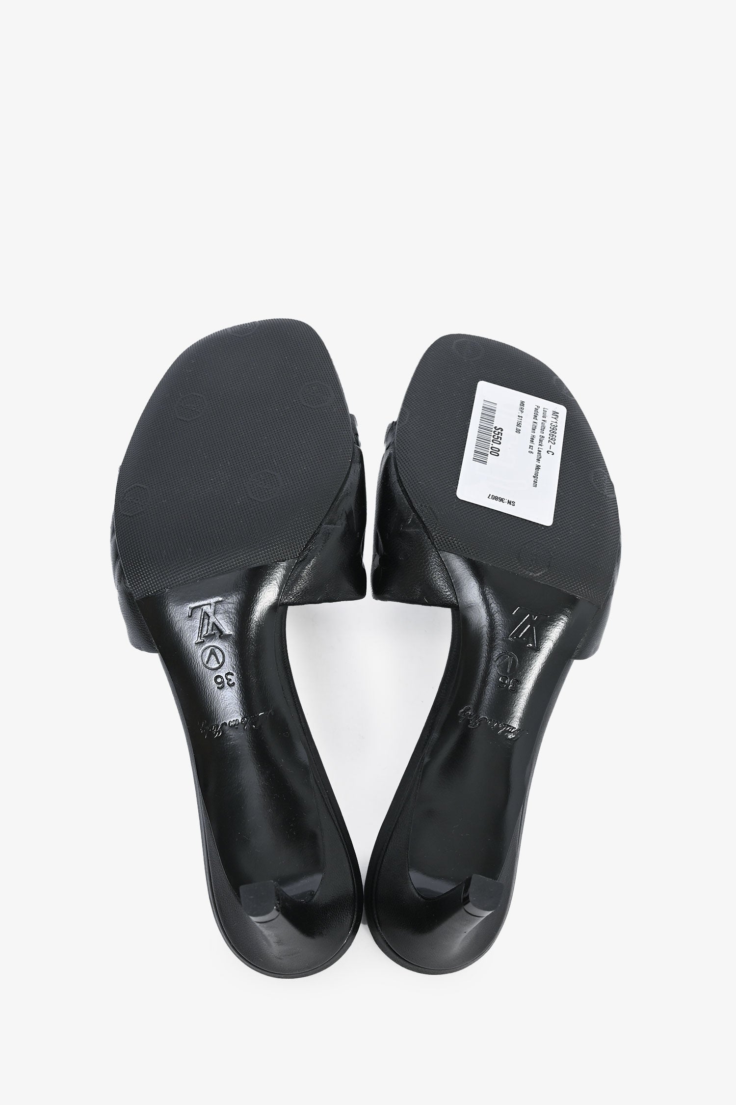 Louis Vuitton Black Leather Monogram Padded Kitten Heel Size 6