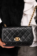 Pre-Loved Chanel™ Black Glazed Leather Pearl Embellished Small Flap Bag