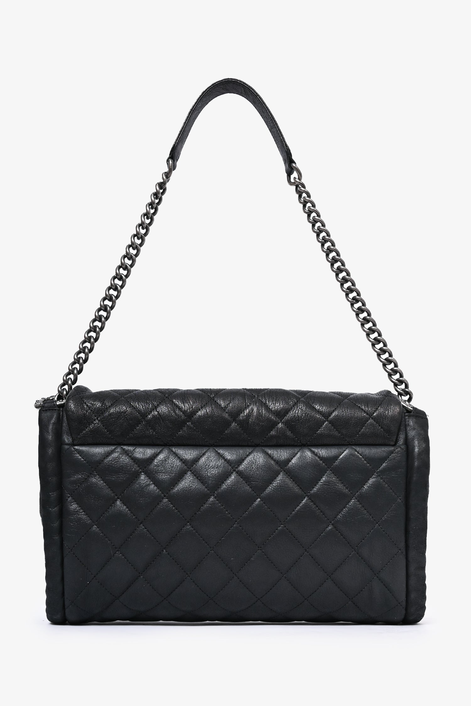 Pre-Loved Chanel™ 2014 Black/Green Washed Lambskin Quilted Studded CC Flap Shoulder Bag