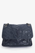 Saint Laurent Navy Crinkled Leather 'Niki' Medium Crossbody Bag