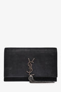 Saint Laurent Black Croc Embossed Leather Small Wallet on Chain