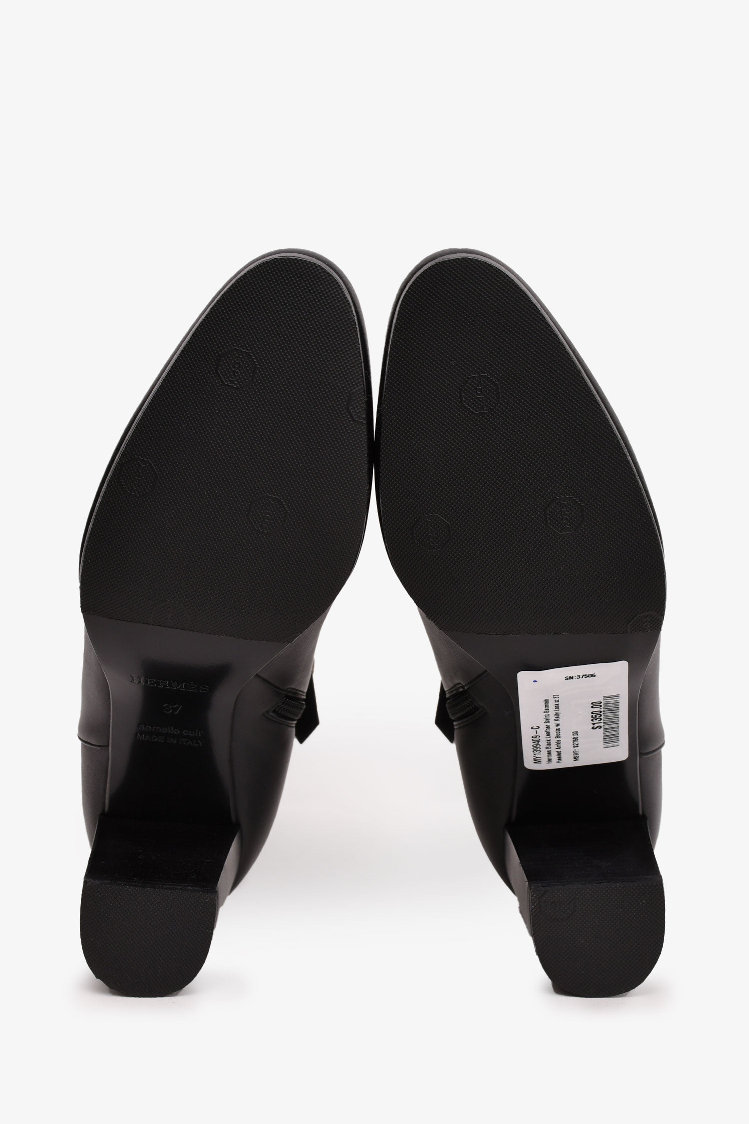 Hermès Black Leather Saint Germain Heeled Ankle Boots with Kelly Lock Size 37