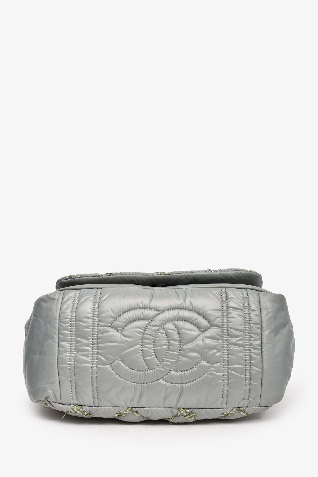 Pre-Loved Chanel™ 2011 Pale Green Nylon Paris-Byzance 'Tweed on Stitch' Bubble Flap Shoulder Bag