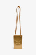 Pre-Loved Chanel™ 2014 Gold Patent Timeless CC Phone Holder