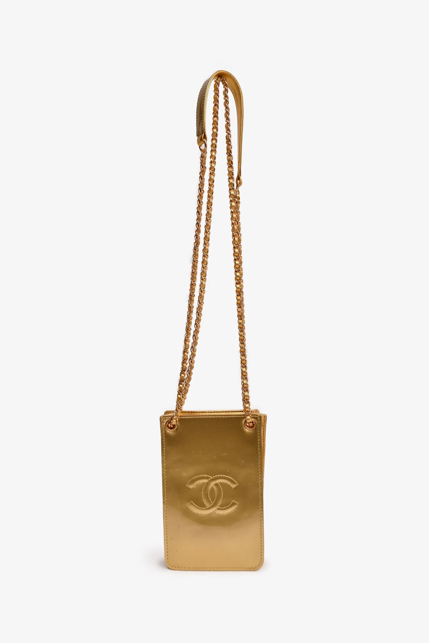 Pre-Loved Chanel™ 2014 Gold Patent Timeless CC Phone Holder
