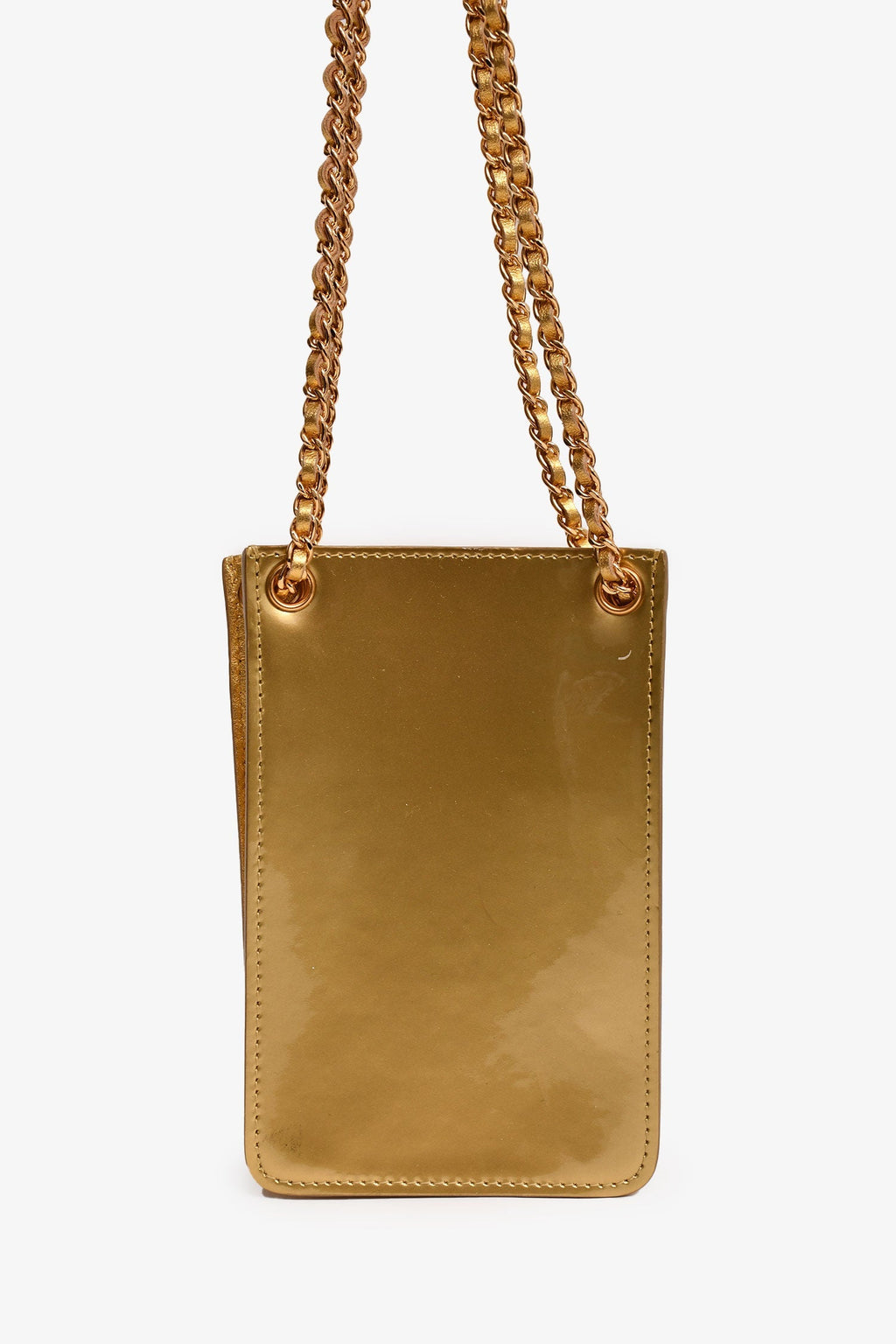 Pre-Loved Chanel™ 2014 Gold Patent Timeless CC Phone Holder