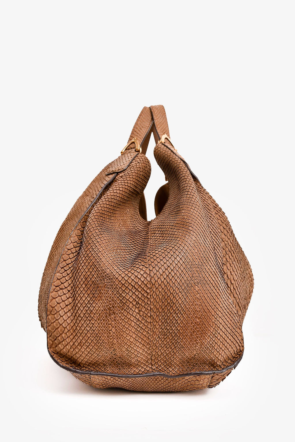 Gucci Brown Python Large Soft Stirrup Hobo Bag