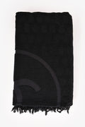 Pre-Loved Chanel™ Black Terry Cloth Large CC Logo Beach Towel