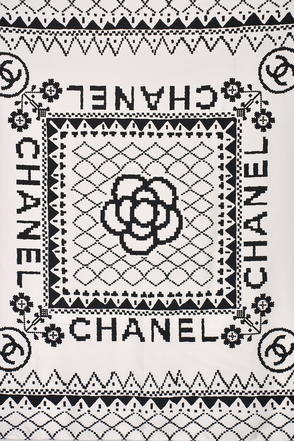 Pre-Loved Chanel™ 2018 Black/White Pixel Doodle Scarf