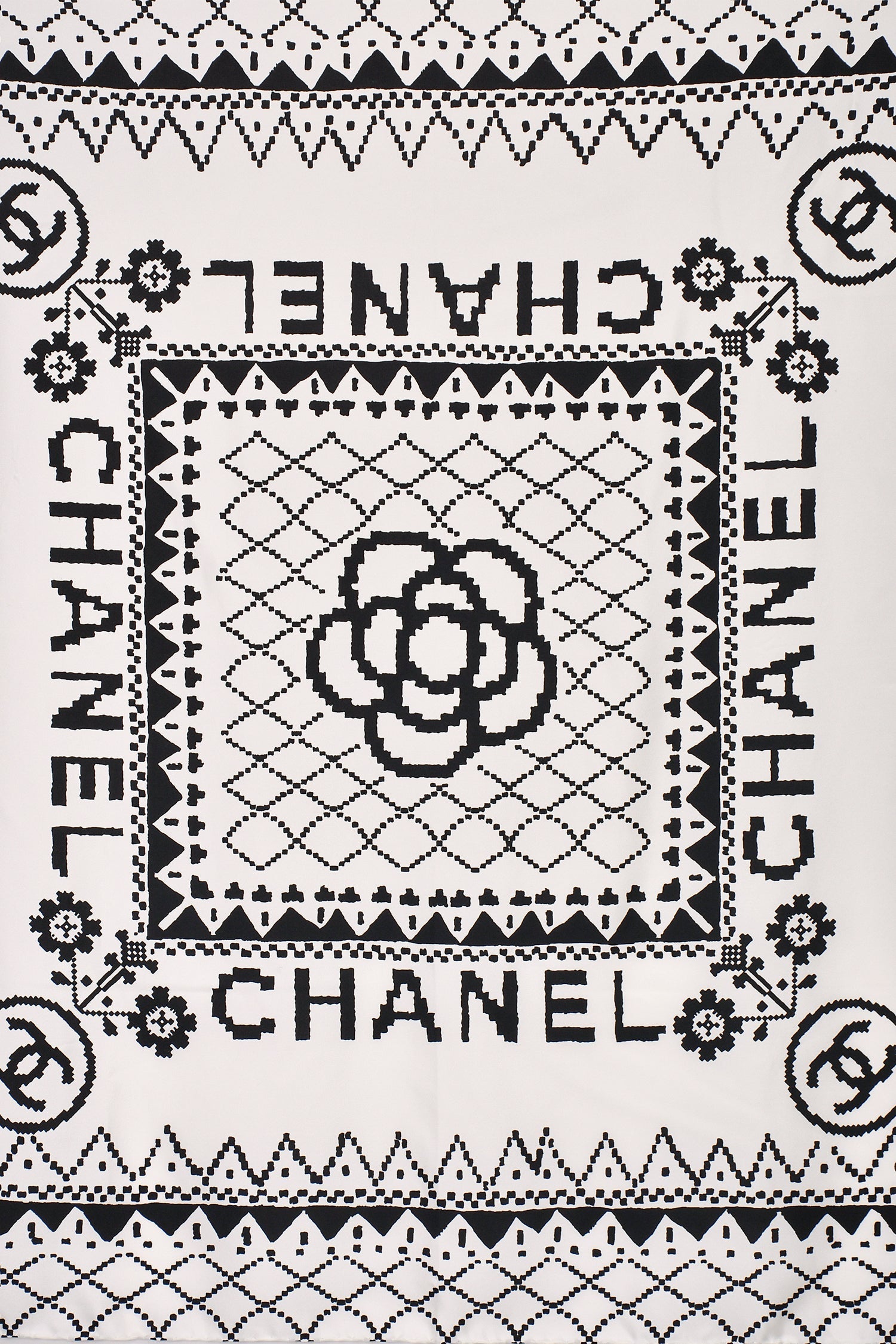 Pre-Loved Chanel™ 2018 Black/White Pixel Doodle Scarf