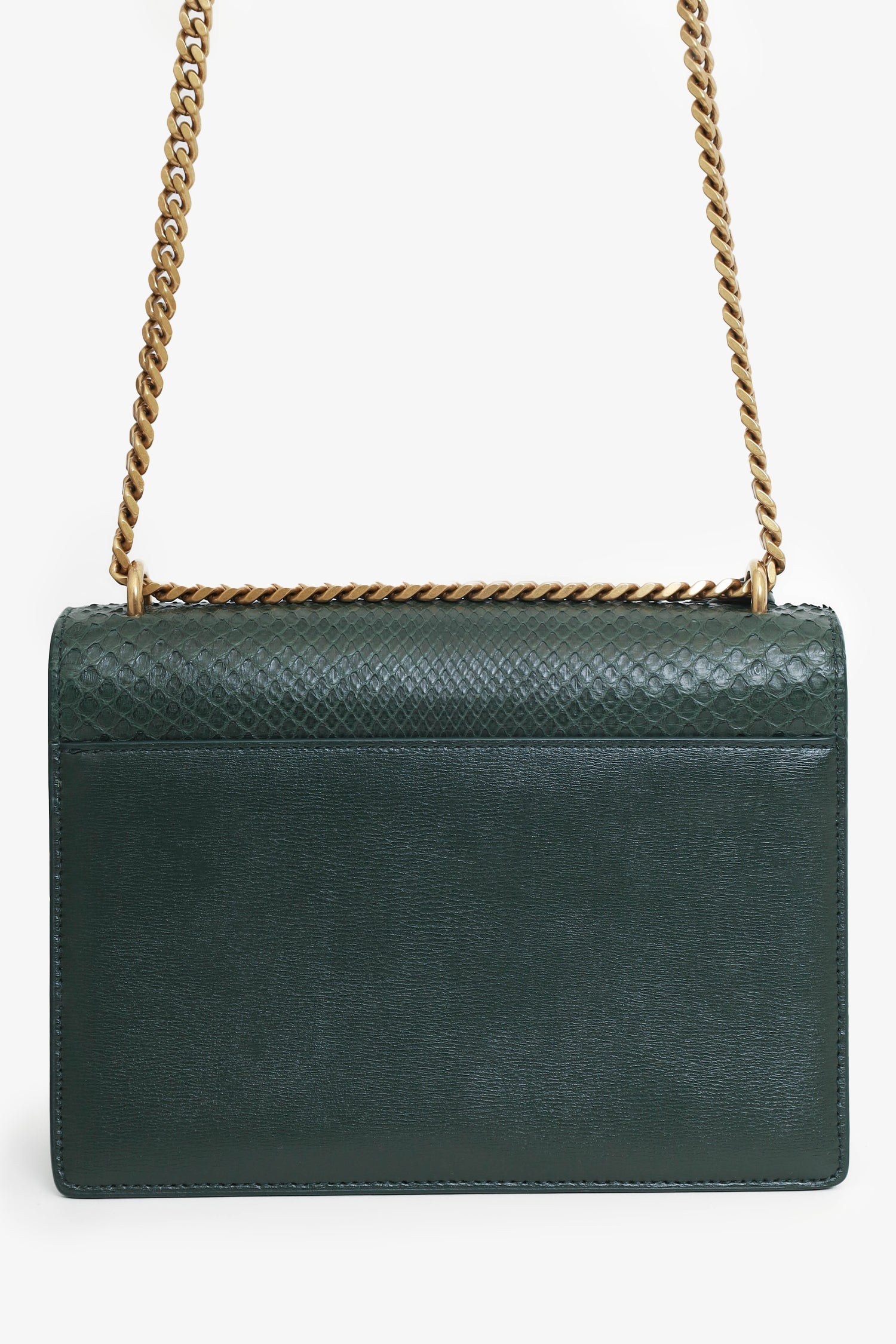 Saint Laurent Green Python-Effect Embossed Medium Sunset Shoulder Bag