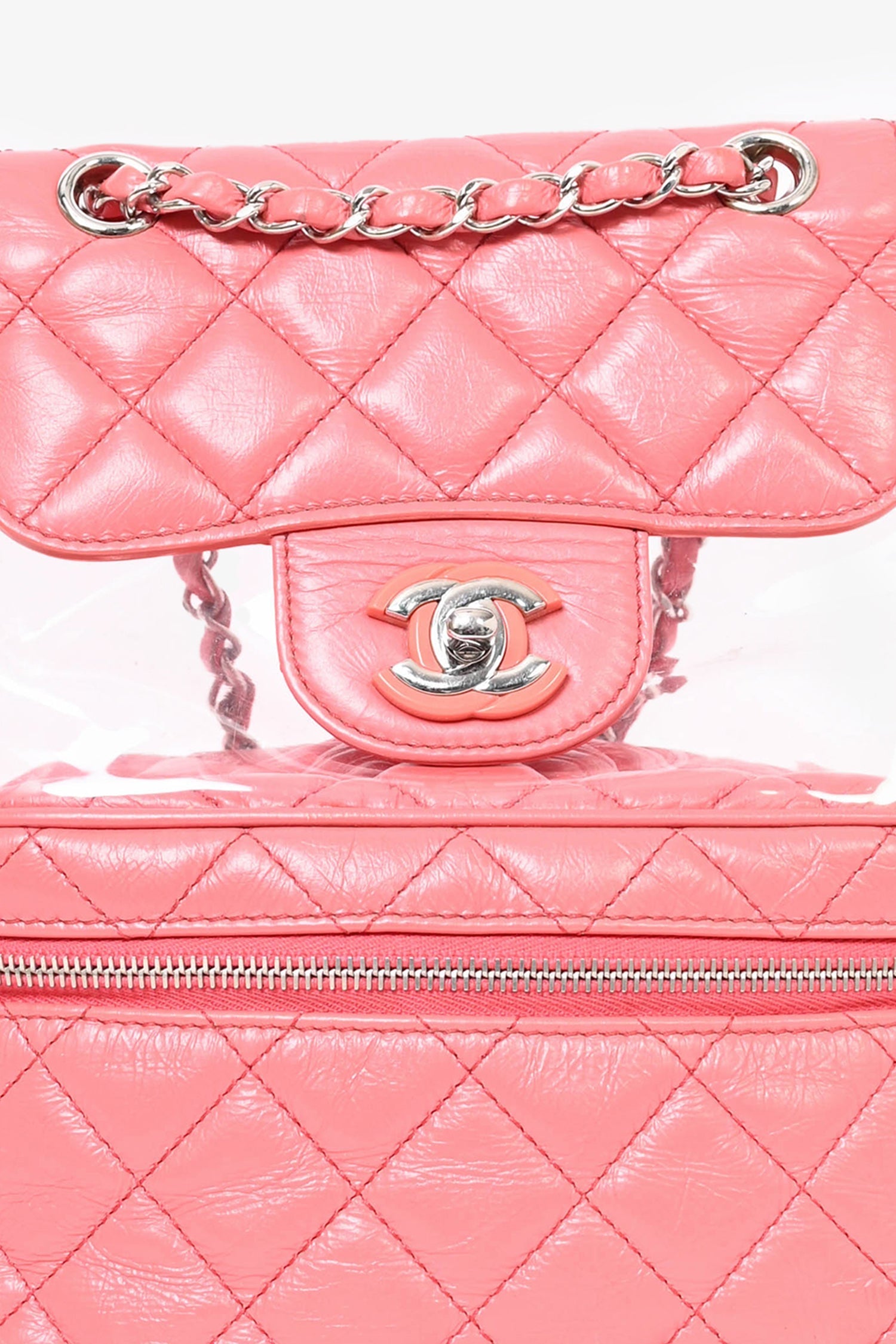 Pre-Loved Chanel™ 2018 Pink Calfskin Leather/PVC 'Aquarium' Backpack