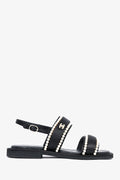 Pre-Loved Chanel™ 2022 Cruise Black Satin Pearl Quilted Flat Sandals Size 38.5