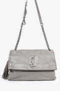 Saint Laurent Grey Leather Medium Tassel Shoulder Bag (As Is)