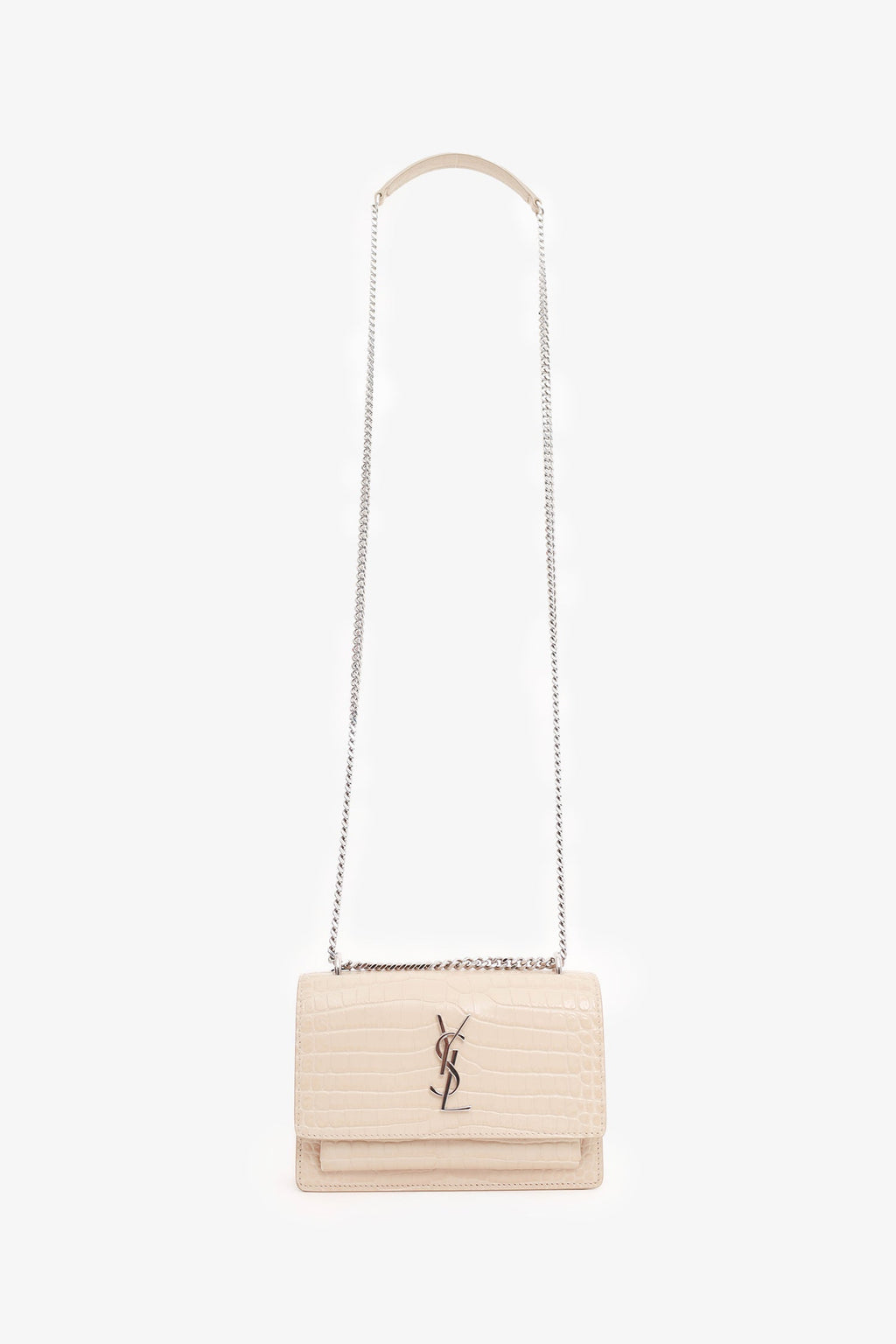 Saint Laurent Beige Croc Embossed Leather 'Sunset' Mini Crossbody Bag