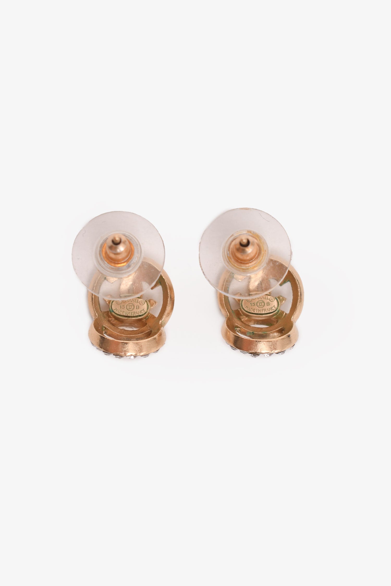 Pre-Loved Chanel™ 2015 Gold Tone Crystal Embellished CC Earrings
