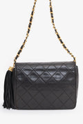 Pre-Loved Chanel™  1986-88 Black Quilted Lambskin CC Tassel Flap Bag