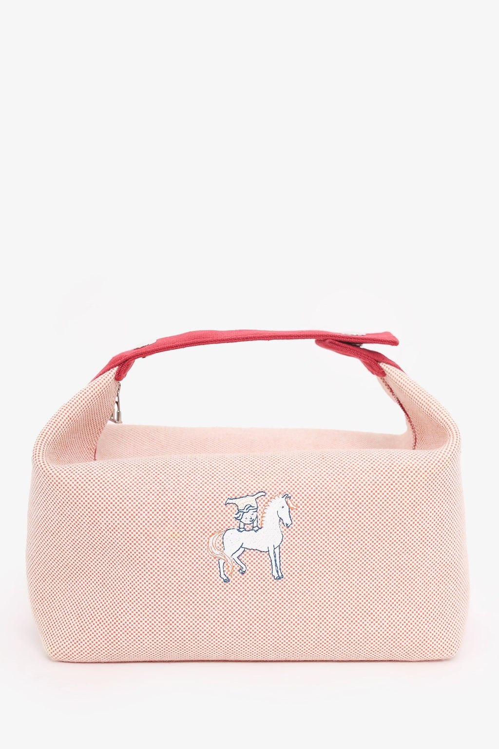 Hermès Red/Beige Canvas Large Bride-A-Brac Pouch