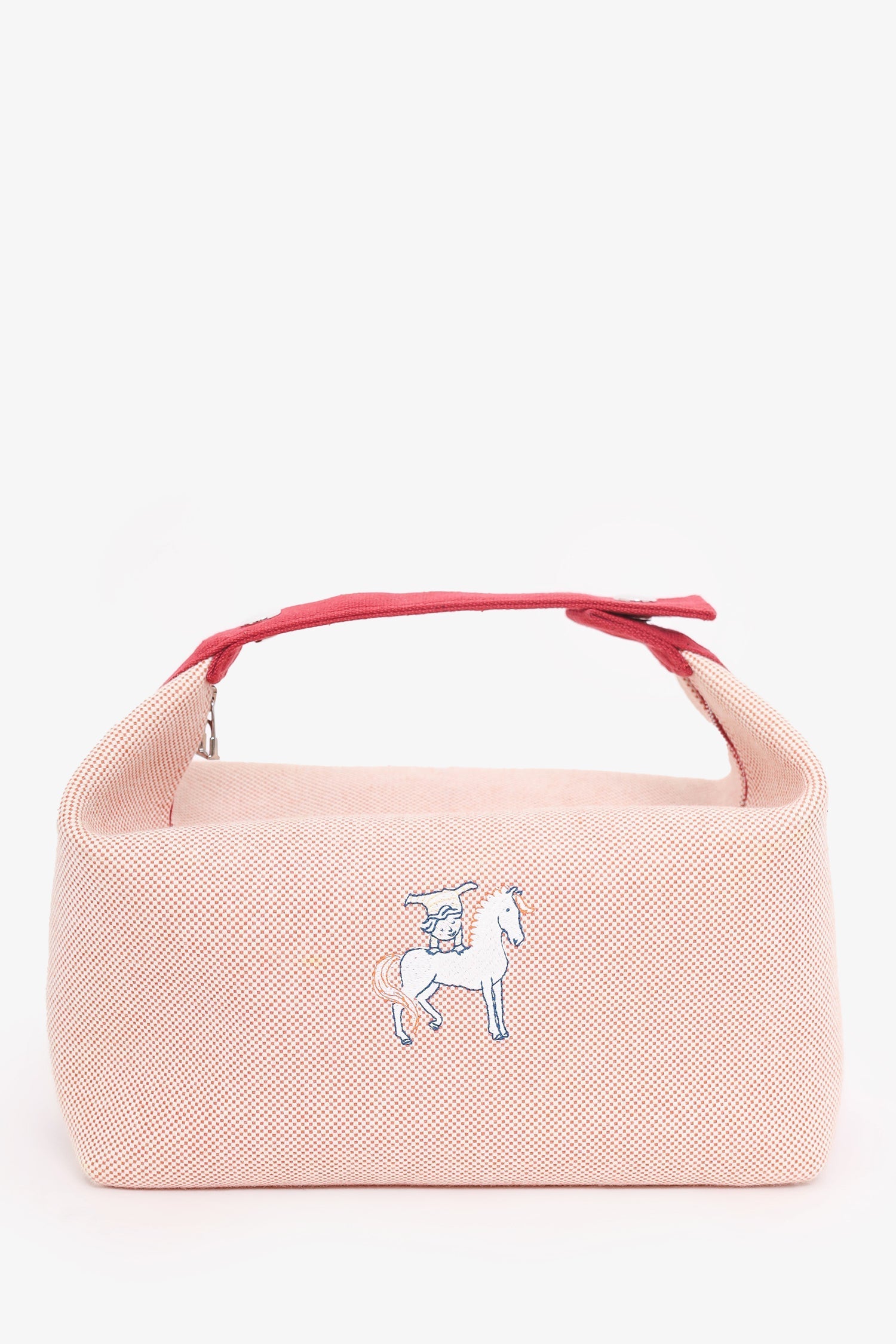 Hermès Red/Beige Canvas Large Bride-A-Brac Pouch