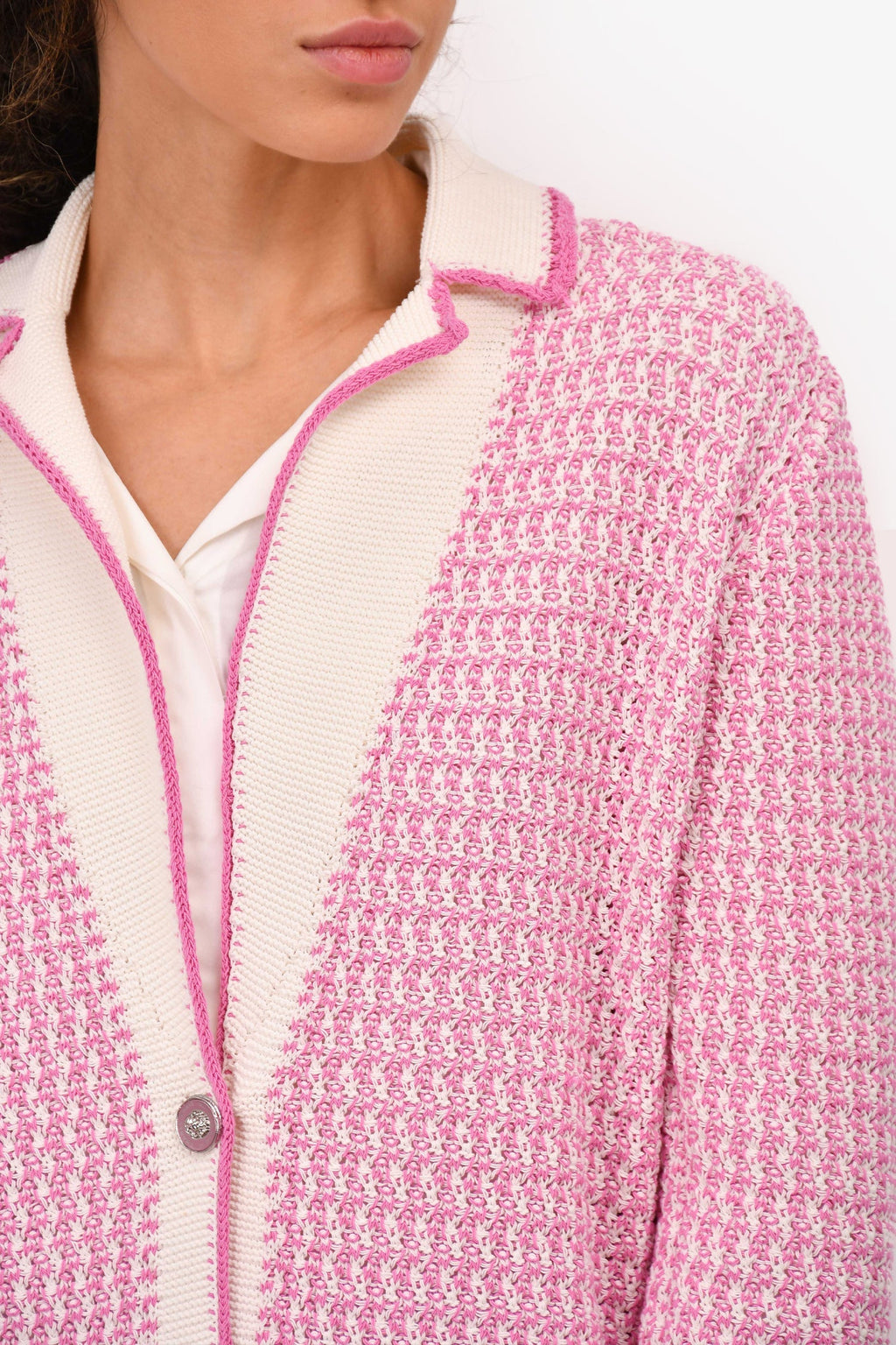 Pre-Loved Chanel™ 2022 Spring Lilac/White Cotton Knit igan Size 34