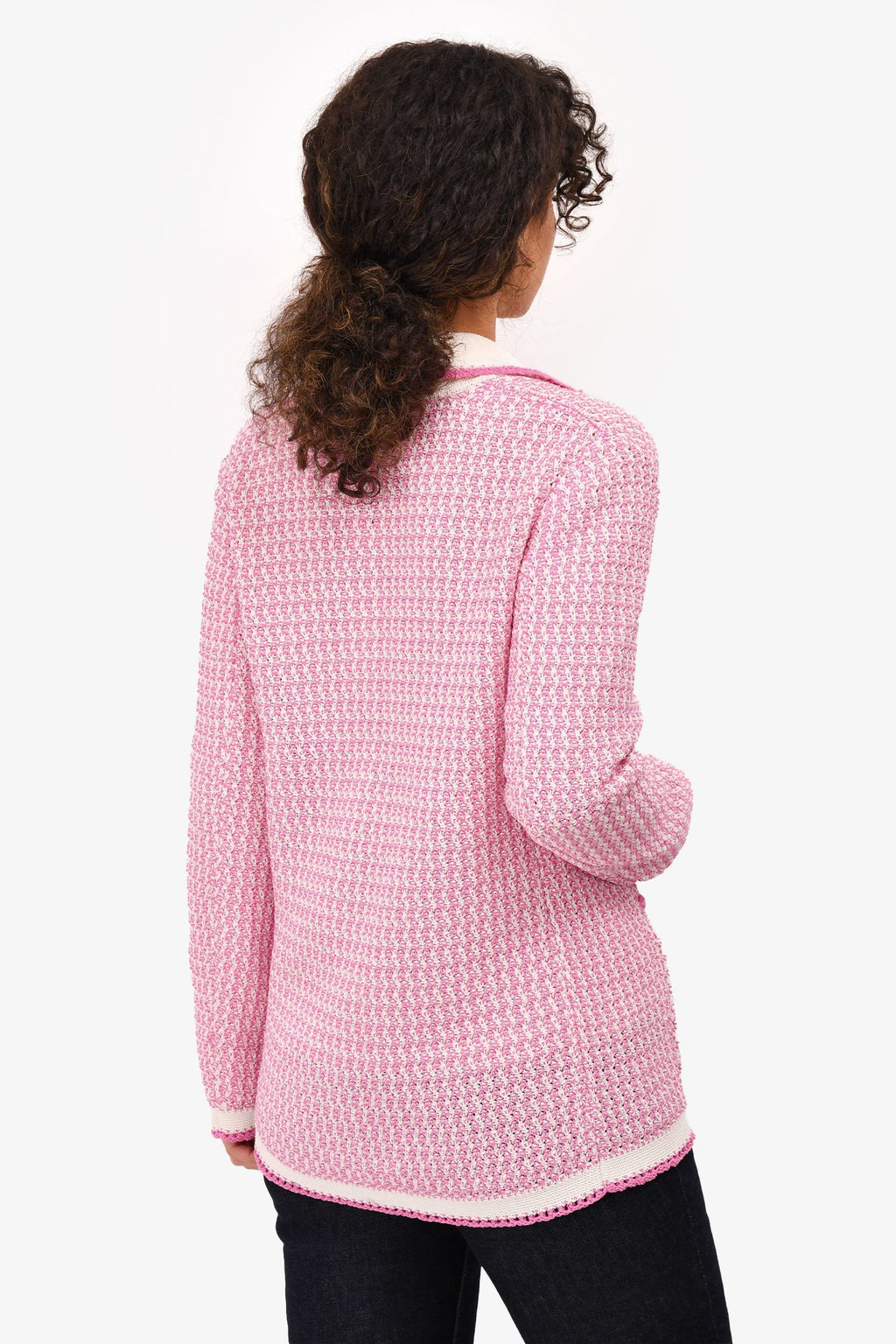 Pre-Loved Chanel™ 2022 Spring Lilac/White Cotton Knit igan Size 34