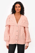 Pre-Loved Chanel™ Fall/Winter 2021 Pink Wool/Alpaca Chunky Knit igan with Silver Heart Buttons Size 38