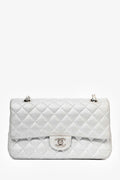Pre-Loved Chanel™ 2014 Silver Perforated Leather Medium Double Flap Shoulder Bag