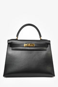Hermès 1999 Box Leather Kelly 28 Top Handle with Strap