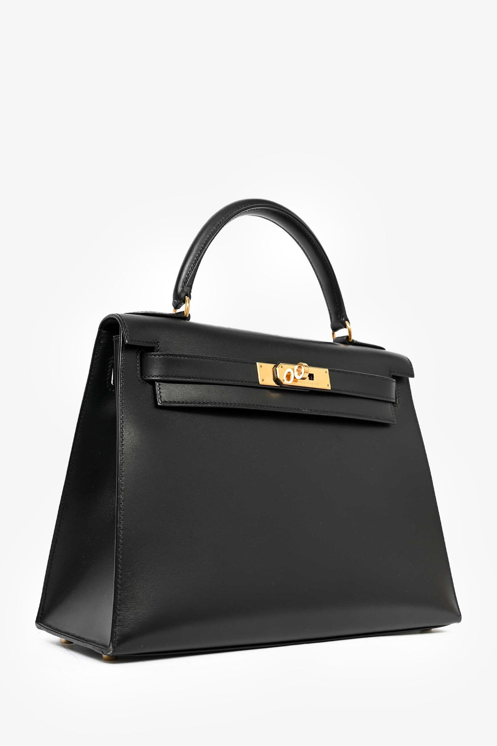 Hermès 1999 Box Leather Kelly 28 Top Handle with Strap