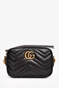 Gucci Black Chevron Leather Mini Marmont Camera Crossbody