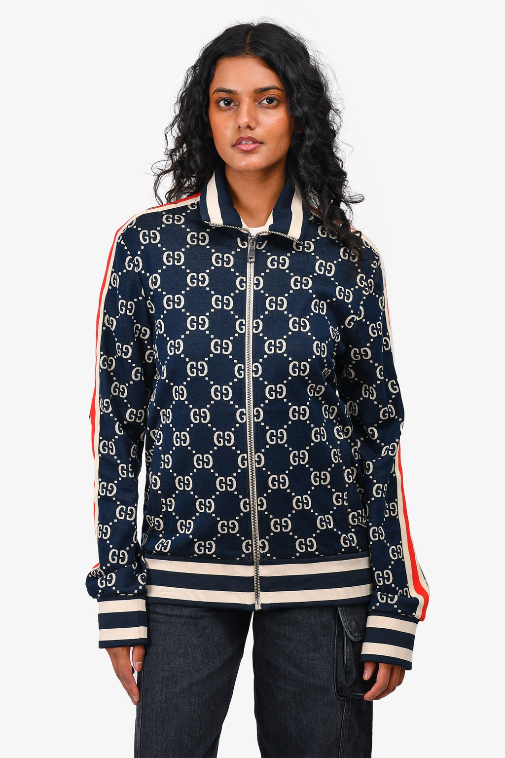 Gucci Navy Monogram Zip Up Jacket Size S