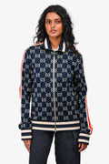 Gucci Navy Monogram Zip Up Jacket Size S