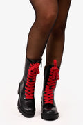 Gucci Black Leather Web Striped Heeled Combat Boots Size 38