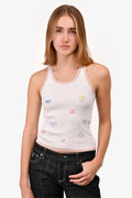 Pre-Loved Chanel™ 2021 White Graphic Printed Ribbed Tank Top Size 34