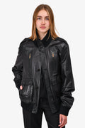 Gucci Black Leather Pocket Zip Detailed Bomber Jacket Size 56 Mens