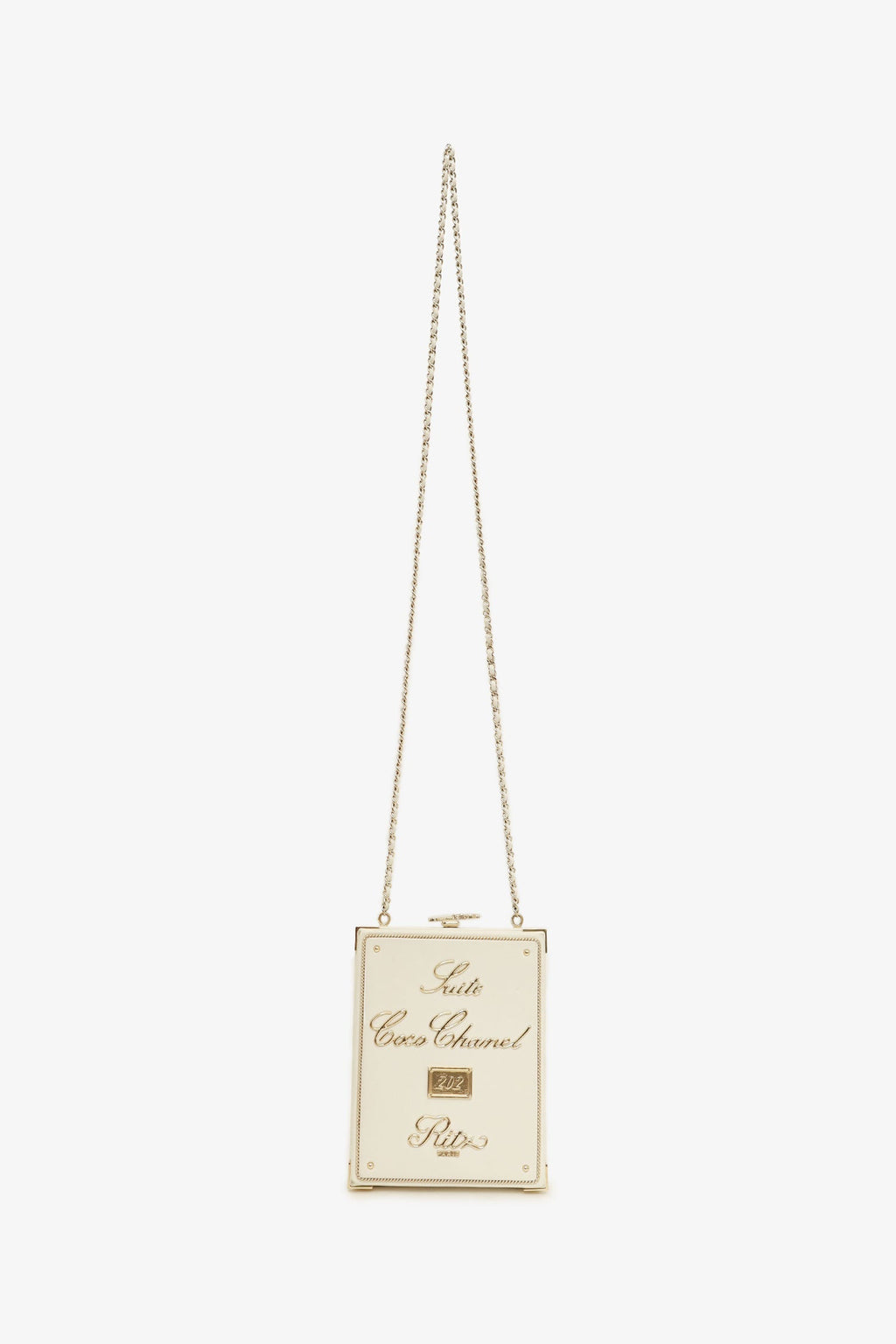 Pre-Loved Chanel™ 2017-18 White Lambskin Paris-Cosmopolite Coco In Ritz Clutch with Chain