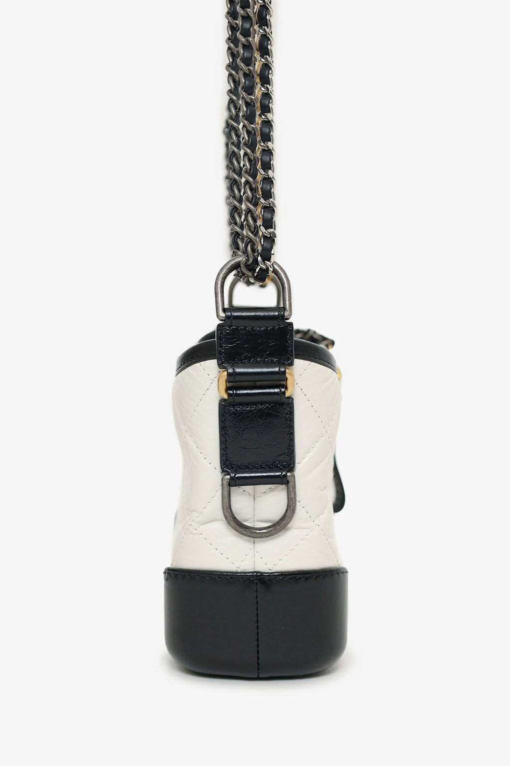 Pre-Loved Chanel™  2018 Black/White Lambskin Leather Small Gabrielle Bag